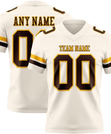 Custom Cream Brown-Gold Authentic Football Jersey, Gift For Football Fans