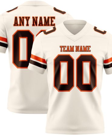 Custom Cream Brown-Orange Authentic Football Jersey, Gift For Football Fans
