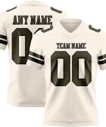 Custom Cream Olive-Black Authentic Football Jersey, Gift For Football Fans