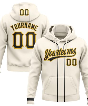 Custom Cream Black-Gold Baseball Pullover Sweatshirt Hoodie, Gift For Football, Baseball, Hockey, Basketball, Softball & Rugby Fans