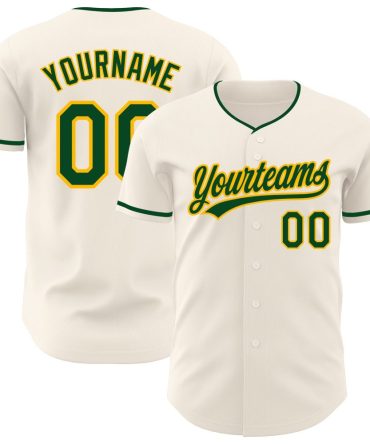 Custom Cream Green-Gold Baseball Jersey, Gift For Baseball Fans