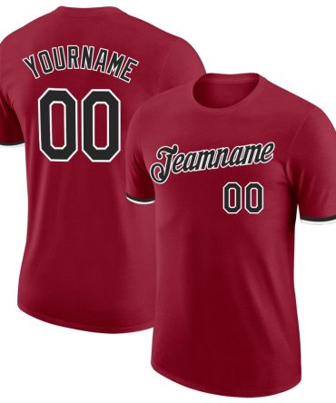 Custom Crimson Black-White Performance T-Shirt, For Football, Baseball, Hockey, Basketball, Softball & Rugby Fans