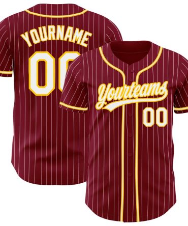Custom Crimson White Pinstripe White-Gold Baseball Jersey, Gift For Baseball Fans