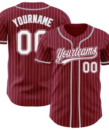 Custom Crimson White Pinstripe Gray Baseball Jersey, Gift For Baseball Fans