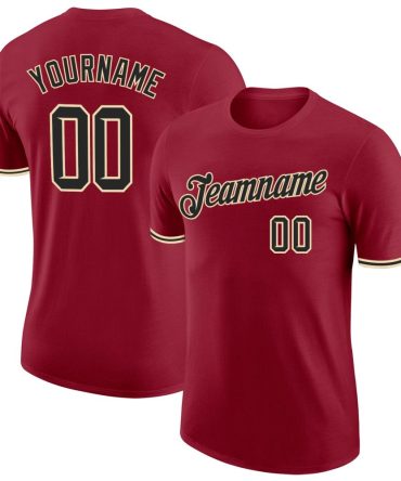 Custom Crimson Black-City Cream Performance T-Shirt, For Football, Baseball, Hockey, Basketball, Softball & Rugby Fans