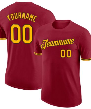 Custom Crimson Gold-Black Performance T-Shirt, For Football, Baseball, Hockey, Basketball, Softball & Rugby Fans
