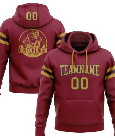 Custom Crimson Old Gold-Black Football Pullover Sweatshirt Hoodie, Gift For Football, Baseball, Hockey, Basketball, Softball & Rugby Fans