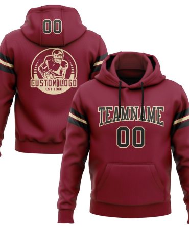 Custom Crimson Black-City Cream Football Pullover Sweatshirt Hoodie, Gift For Football, Baseball, Hockey, Basketball, Softball & Rugby Fans