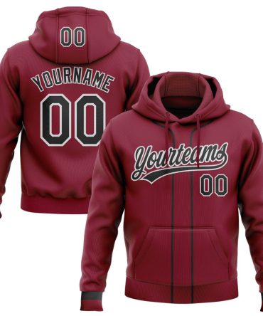 Custom Crimson Black-White Baseball Pullover Sweatshirt Hoodie, Gift For Football, Baseball, Hockey, Basketball, Softball & Rugby Fans