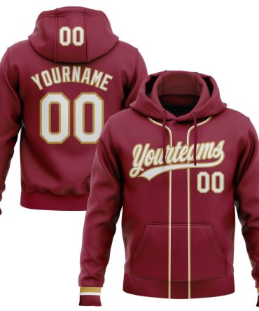 Custom Crimson White-Old Gold Baseball Pullover Sweatshirt Hoodie, Gift For Football, Baseball, Hockey, Basketball, Softball & Rugby Fans