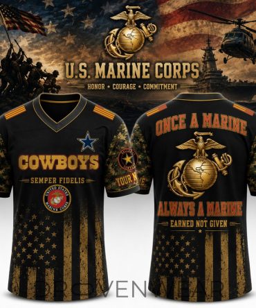 Dallas Cowboys Us Marine Corps Personalized Baseball Jersey - Once A Marine Always A Marine Veteran Gift For Men - V-Neck Short Sleeve Jersey