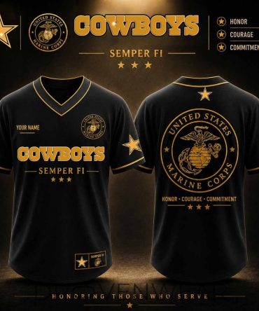 Dallas Cowboys Usmc Tribute Jersey - Honor Courage Commitment Semper Fi Military Appreciation Gift - V-Neck Short Sleeve Jersey