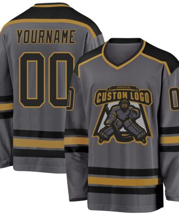 Custom Steel Gray Black-Old Gold Hockey Jersey, Gift For Hockey Fans