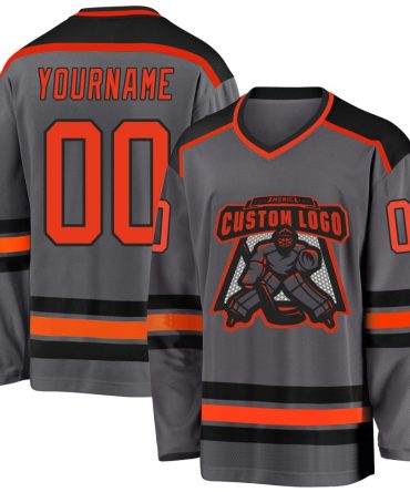 Custom Steel Gray Orange-Black Hockey Jersey, Gift For Hockey Fans