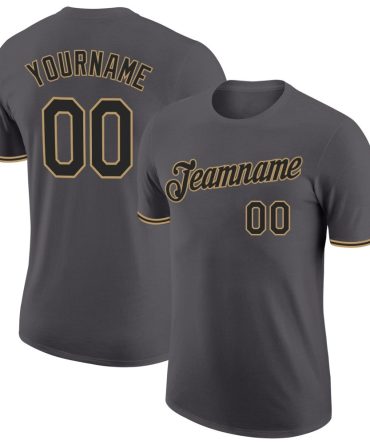 Custom Steel Gray Black-Old Gold Performance T-Shirt, For Football, Baseball, Hockey, Basketball, Softball & Rugby Fans