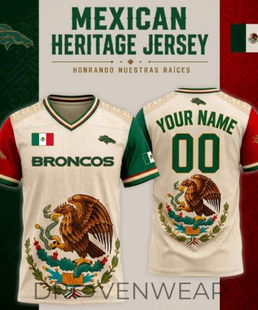 Denver Broncos Mexican Heritage Jersey, Custom Name Football Jersey, Viva Mexico Fan Gift - V-Neck Short Sleeve Jersey