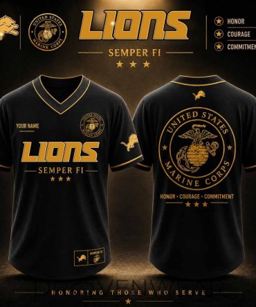 Detroit Lions Usmc Tribute Jersey - Honor Courage Commitment Semper Fi Military Appreciation Gift - V-Neck Short Sleeve Jersey