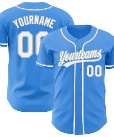 Custom Electric Blue White-Gray Baseball Jersey, Gift For Baseball Fans