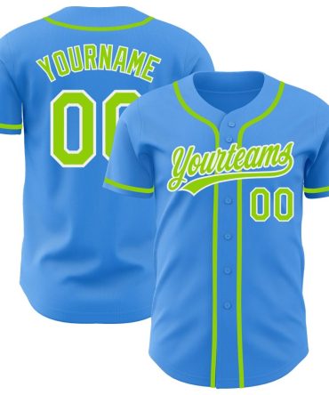 Custom Electric Blue Neon Green-White Baseball Jersey, Gift For Baseball Fans