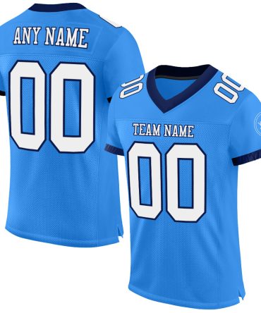 Custom Powder Blue White-Navy Football Jersey, Gift For Football Fans