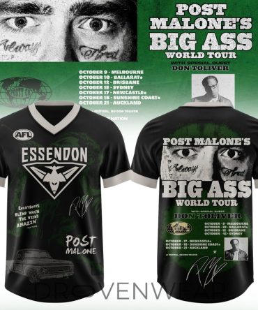 Essendon Fc Post Malone World Tour 2026 Tribute Football Jersey