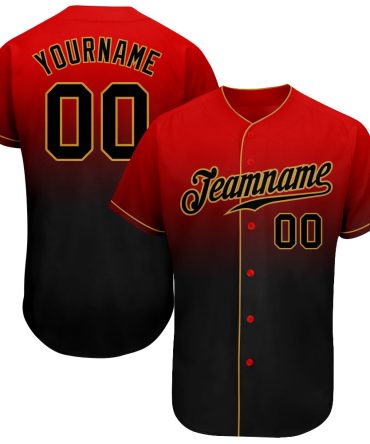 Custom Red Black-Old Gold Fade Fashion Baseball Jersey, Gift For Baseball Fans