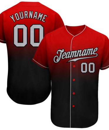 Custom Red Gray-Black Fade Fashion Baseball Jersey, Gift For Baseball Fans