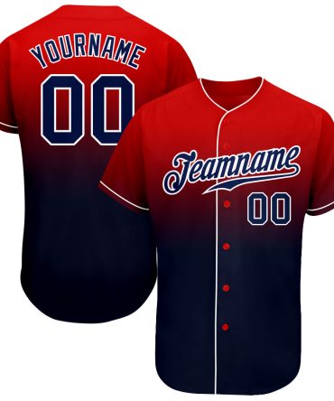 Custom Red Navy-White Fade Fashion Baseball Jersey, Gift For Baseball Fans