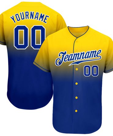 Custom Yellow Royal-White Fade Fashion Baseball Jersey, Gift For Baseball Fans
