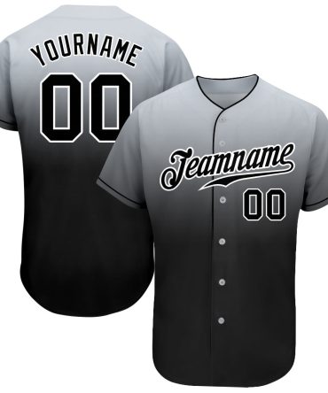 Custom Gray Black-White Fade Fashion Baseball Jersey, Gift For Baseball Fans