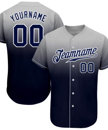Custom Gray Navy-White Fade Fashion Baseball Jersey, Gift For Baseball Fans