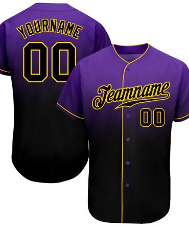 Custom Purple Black-Gold Fade Fashion Baseball Jersey, Gift For Baseball Fans