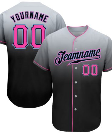 Custom Gray Pink-Black Fade Fashion Baseball Jersey, Gift For Baseball Fans
