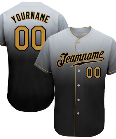 Custom Gray Old Gold-Black Fade Fashion Baseball Jersey, Gift For Baseball Fans