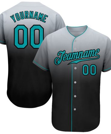 Custom Gray Teal-Black Fade Fashion Baseball Jersey, Gift For Baseball Fans