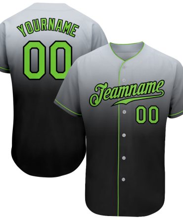 Custom Gray Neon Green-Black Fade Fashion Baseball Jersey, Gift For Baseball Fans