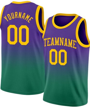 Custom Purple Gold-Kelly Green Fade Fashion Basketball Jersey, Gift For Basketball Fans