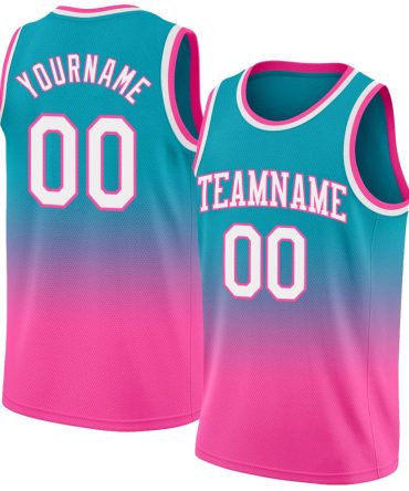 Custom Teal White-Pink Fade Fashion Basketball Jersey, Gift For Basketball Fans