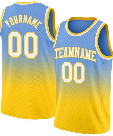 Custom Light Blue White-Gold Fade Fashion Basketball Jersey, Gift For Basketball Fans