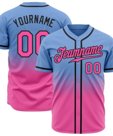 Custom Light Blue Pink-Black Fade Fashion Baseball Jersey, Gift For Baseball Fans
