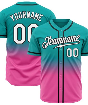 Custom Aqua White Pink-Black Fade Fashion Baseball Jersey, Gift For Baseball Fans