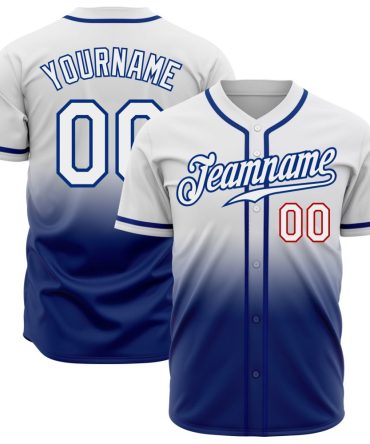 Custom White White Royal-Red Fade Fashion Baseball Jersey, Gift For Baseball Fans