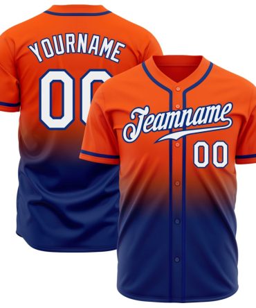 Custom Orange White-Royal Fade Fashion Baseball Jersey, Gift For Baseball Fans
