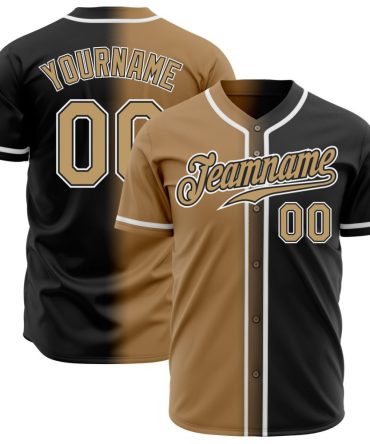 Custom Black Old Gold-White Gradient Fashion Baseball Jersey, Gift For Baseball Fans