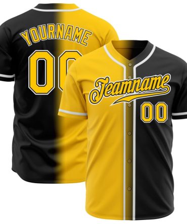 Custom Black Yellow-White Gradient Fashion Baseball Jersey, Gift For Baseball Fans