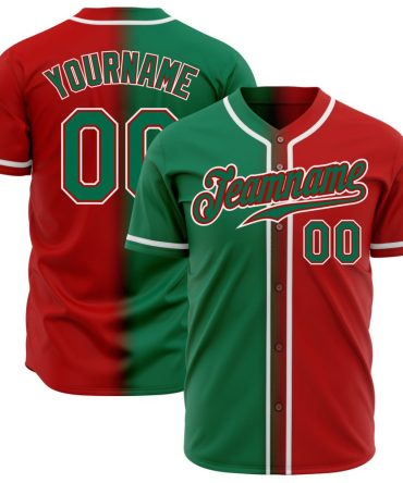 Custom Red Kelly Green-White Gradient Fashion Baseball Jersey, Gift For Baseball Fans