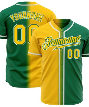 Custom Kelly Green Yellow-White Gradient Fashion Baseball Jersey, Gift For Baseball Fans