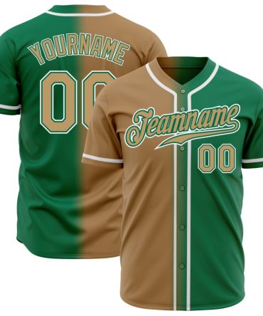 Custom Kelly Green Old Gold-White Gradient Fashion Baseball Jersey, Gift For Baseball Fans