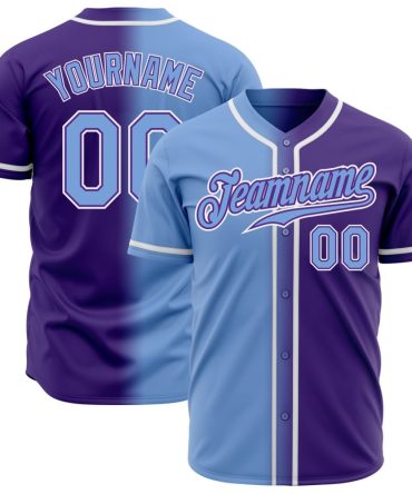 Custom Purple Light Blue-White Gradient Fashion Baseball Jersey, Gift For Baseball Fans