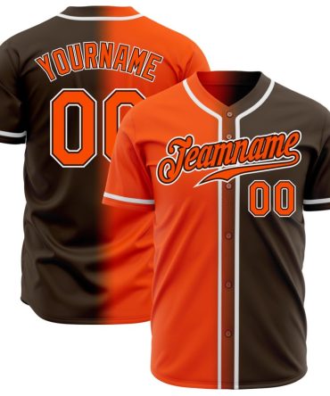 Custom Brown Orange-White Gradient Fashion Baseball Jersey, Gift For Baseball Fans